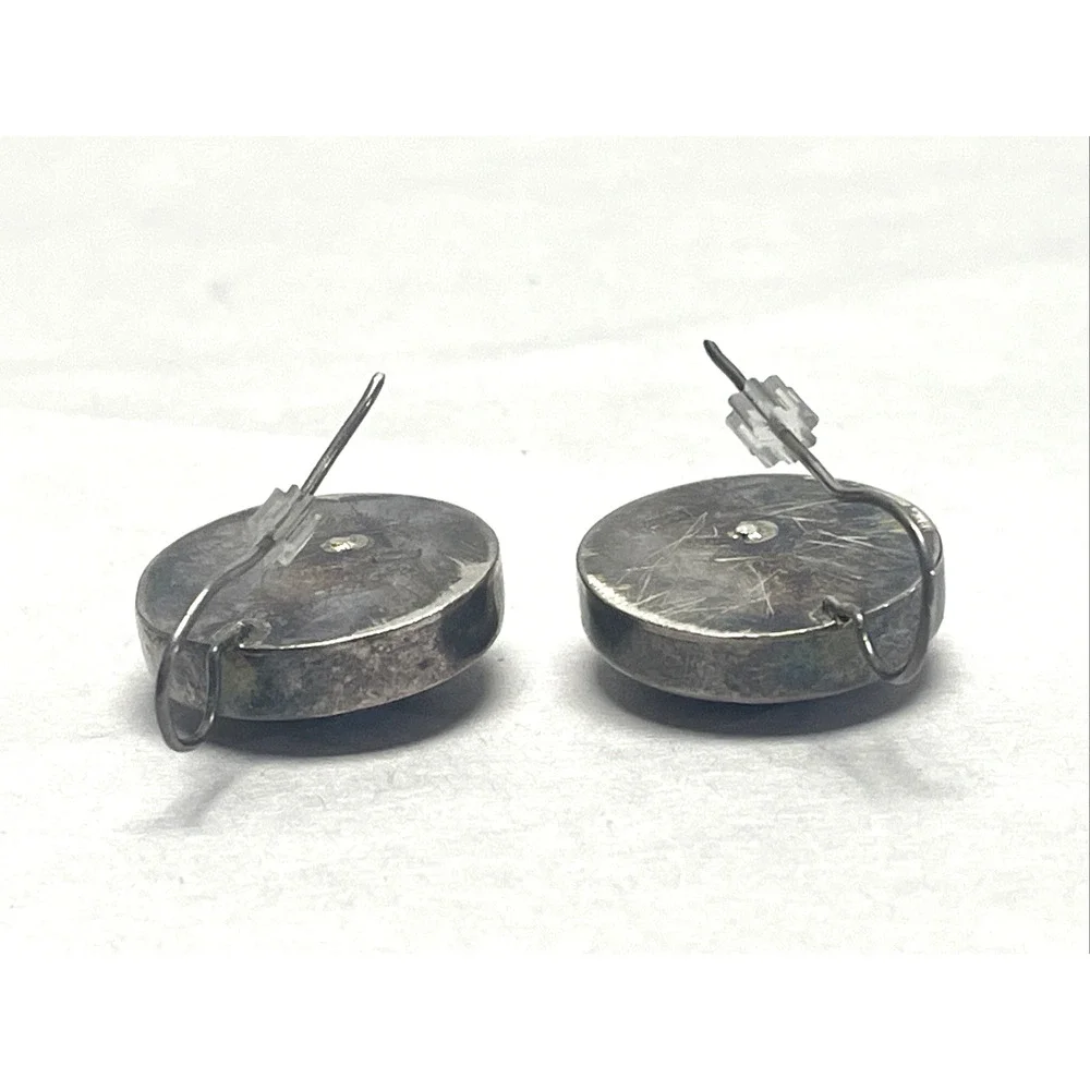 Vintage Sterling Silver Filigree Brass Button Drop Earrings 20mm 8g